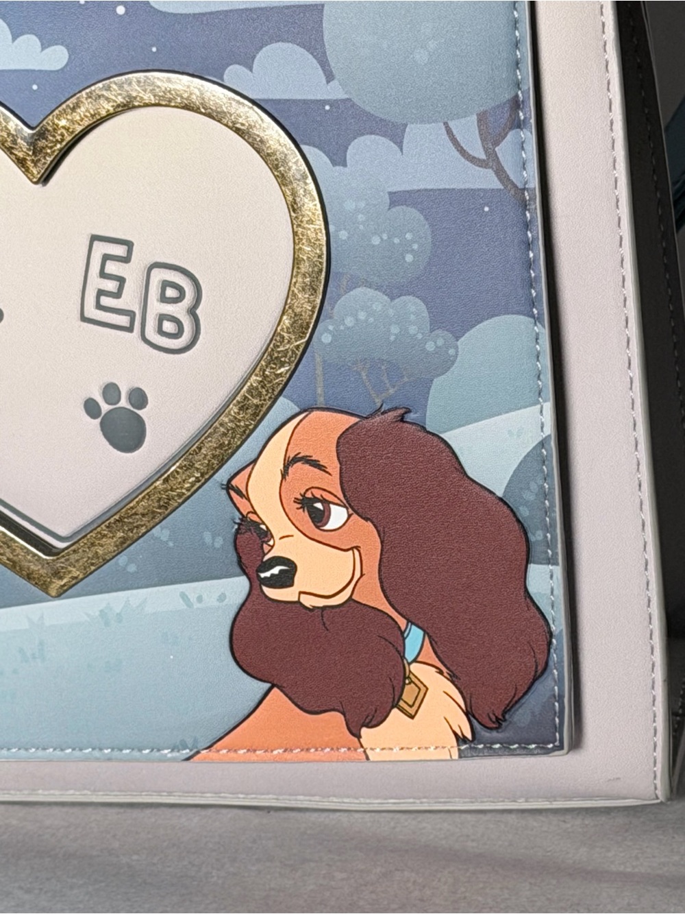 LOUNGEFLY DISNEY LADY AND THE TRAMP CROSSBODY PURSE HEARTS WET CEMENT PAW - Picture 3 of 11